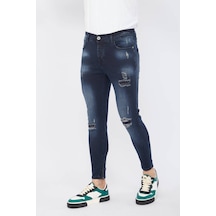 Erkek Skinny Fit Destroy Lacivert 001