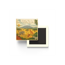 Kenya - Kenya - Paper Cut Art - Baskılı Buzdolap Magneti Kare - 9x9 Cm