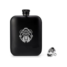 British Mat Siyah Vahşi Ayı Oval Çelik Cep İçki Matarası 4oz 120ml