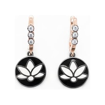 925 Ayar Elmas Lotus Küpe.rose.gold.rodaj Gümüş