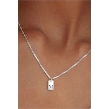 Azuris Silver 925k Gümüş Gurmet Zincir Plaka Harfi Harfli Kolye M Gümüş