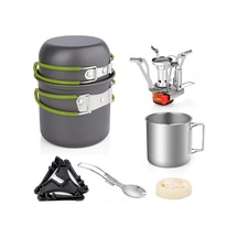 Neevoyu Ds101 Yeşil Kamp Mutfak Seti: Çadırcılar İçin 1-2 Kişilik Çelik Tencere, Fritöz, Katlanabilir Ocak Ve Kahve Bardağı Yeşil