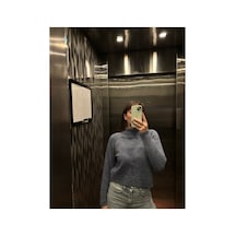 Maison Velora Kadın Mavi Yarım Balıkçı Yaka Basic Uzun Kollu Regular Fit Triko Kazak Mavi 923626361 Mavi
