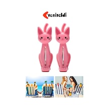 4 Adet Pembe Kedi Plaj Havlu Mandal Klipsi Güçlü Tutuş Ve Eğlenceli Tasarım Çok Renkli