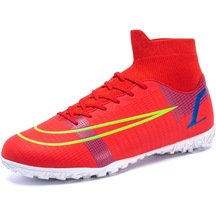 Aromee Erkek Futbol Ayakkabıları Rekabet Ani Yüksek Üst Profesyonel Açık Spor Futbol Ayakkabıları Yetişkin Antrenman Ayakkabıları Çim Taşıma Hayranları Futbol Ayakkabıları - Red 1 R