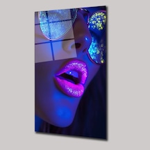 Neon Detaylı Kadın Yüzü Cam Tablo Modern Portre Duvar Dekoru 50