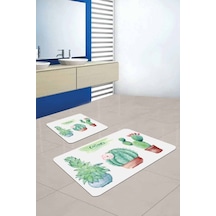 Yeşil Kaktüs Desen Banyo Halısı Klozet Paspas Seti Bs243n11