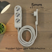 Orvı Prime 3 Lü Uzatma Kablosu 3 Metre Beyaz İnce Fiş Dar Alan Uyumlu 3 M