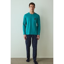 Penti Erkek Super Slogan Baskılı Bisiklet Yaka Pamuklu Pijama Takımı Çok Renkli