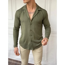 Modefendi Slim Fit %100 Pamuk Triko Kumaş Gömlek Haki