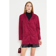 Armonika Kadın Bordo Yakalı Cep Kapaklı Düğmeli Vatkalı Premium Süet Oversize Ceket Arm-25k001057