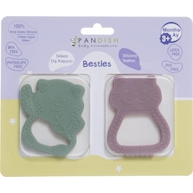 Besties Silikon Diş Kaşıyıcı Pembe Kedi & Yeşil Panda 2 Adet Çok Renkli