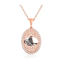 Gümüş Rose Osmanlı Tuğralı Bayan Kolye Rose