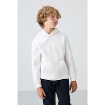 Tommylife Tommy Life Ekru Pamuklu Kalın İçi Tüylü Yumuşak Dokulu Standart Fit Baskılı Erkek Çocuk Sweatshirt - 11215 Ekru