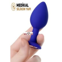 Erofoni Medikal Silikon 7.1 Cm Kristal Taşlı Anal Açıcı Gevşetici Alıştırıcı Tıkaç Blue Plug