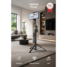 Tripod 360 Yüz Takipli Akıllı Gimbal Çok Amaçlı Kumandalı 1.76 Cm Selfie Çubuğu Tt07 Siyah