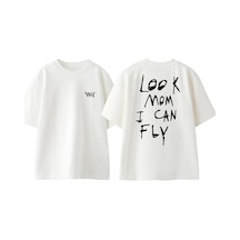 Thewert Look Mom I Can Fly Tasarım Sırt Baskılı Pamuk Beyaz Oversize T-shirt