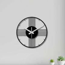 Metal Duvar Saati Minimal Çizgiler Siyah Metal Duvar Saati Dekoratif Saat Siyah-46 X 46