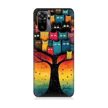 Xiaomi Redmi Note 10 Uyumlu Ağaçtaki Kediler Ve Baykuş Desenli Silikon Kılıf