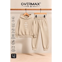 Overmax Oh Happy Day Baskılı Kapüşonlu Sweatshirt Eşofman Takımı- 3-12 Yaş Bej-bej - 923908694 Bej-bej