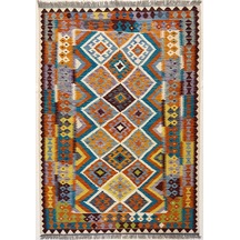 El Dokuma Afgan Kilim Çok Renkli