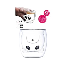 6'lı Panda Çift Cidarlı Bardak Süt Çay Kahve Su Bardağı 250ml Isı