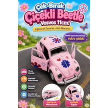 Çiçek Desenli Vosvos Araba 1:38 Ölçek 11 Cm Metal Çek Bırak Açılabilir Kapılı Retro Oyuncak Çok Renkli