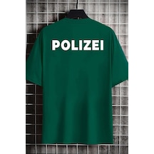 Unisex Polizei Baskılı Tasarım T-shirt Yeşil
