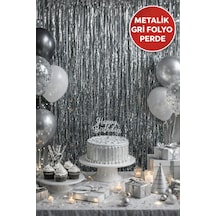 Metalik Gri Parlak Parti Perdesi 100x200 Cm Doğum Günü, Baby Shower, Fotoğraf Arka Fon 100 200