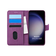 Samsung Galaxy S23 Plus İçin Kılıf Fabric Book Wallet Mor Galaxy S23 Plus İle Uyumlu Kılıf - Mor Çok Renkli