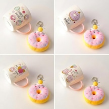 Donut Peluş Anahtarlıklı Porselen Kupa - Sürpriz 4 Farklı Modelden Biri - Hediyelik Sevimli Kupa Bardak Ve Yumuşak Anahtarlık Seti Asorti/karışık 1 Adet Beyaz - Çok Renkli