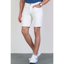 HLT Jeans Erkek Beyaz Slim Kesim Comfort Likralı Esnek Jeans Şort Thomas-Beyaz 001