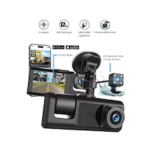 Araç İçi Wi-fi Güvenli Sürüş Kamerası Ön İç Arka 3 Kameralı G-sensör Mobil Uygulama İle Kolay İzleme