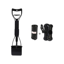 Dofolink Köpek Kedi Tuvalet Scooperı - 45 Cm Uzun Saplı Çift Yaylı, Çöp Torbası Ve Saklama Kutusu Seti - Siyah Katlanabilir, Tek Elle Kullanım Siyah