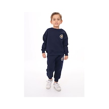 Toontoy Kids Toontoy Erkek Çocuk 2'li Takım Baskılı Bisiklet Yaka Sweatshirt & Beli Paçası Lastikli Cepli Jogger Eşofman Altı - 3 İplik Şardonlu 2 Lacivert