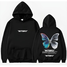 Startmore Kelebek Baskılı Kapişonlu Sweat Siyah