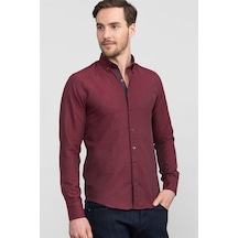 Tudors Slim Fit Dar Kesim Uzun Kol Poplin Oxford Erkek Gömlek-12623 Bordo