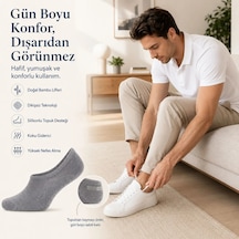 Erkek Bambu 12 Li Babet Çorap Görünmez No Show Dikişsiz Silikon Topuklu Gri