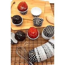 Kağıt Muffin Kek Kapsülü Siyah Beyaz Puantiyeli Goldcakes