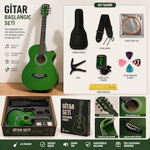 Valares 38c Kesik Kasa Yeşil Akustik Gitar 38 İnç 4/4 Yetişkin Üst Segment Full Setli Askı + Capo + Tuner + Pena + Tel + Temizleme Bezi
