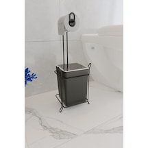 Suntel Lüks Banyo Mutfak Çöp Kovası Metal Standlı Tuvalet Kağıtlık Seti Siyah