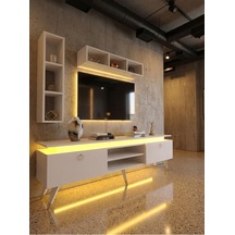 Karnaval Tv Ünitesi Ledli - Duvar Raflı Tv Sehpası - Beyaz - Gl3000-1 -180 Cm