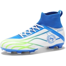 Yucama Erkek Futbol Ayakkabıları Yüksek Top Spikes Profesyonel Spor Ayakkabı Açık Çim Nefes Alabilir Ve Dayanıklı Eğitim Futbol Botları Hediye - Mavi 1t