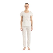 Seamlife Kadın %100 Pamuk Kalp Desenli Kısa Kollu Pijama Takımı 466542 Ekru