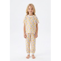 Bunny Hopp Kısa Kollu Renkli Kareli Çiçek Desenli Kız Çocuk Pijama Takımı - %100 Pamuklu Uyku Seti Çok Renkli