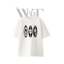 Thewert Surfboard Tiki Tasarım Baskılı Ünisex Beyaz Oversize T-shirt