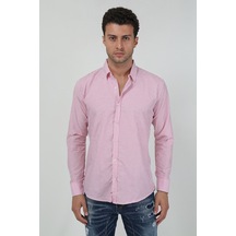 Erkek Kalın Dik Çizgili Uzun Kollu Slim Fit Gömlek 21y-4300599 Kırmızı Kırmızı