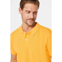Tudors Erkek Slim Fit Dar Kesim %100 Pamuk Sarı Polo Yaka Tişört-32734 Sarı