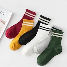 Bgk Unisex Kadın 6' Lı Karışık Renkli Çizgili Tenis Çorabı Çok Renkli