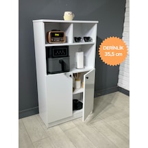 Parla Kahve Köşesi Çok Amaçlı Dolap Kiler Dolabı Mutfak Bangosu Erzak Dolabı Bölmeli Beyaz 72 Cm Beyaz